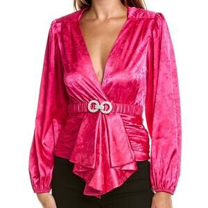 Ronny Kobo NWT Justine Top Pink Crystal Buckle Elastic Belt Ruched Hem Size M